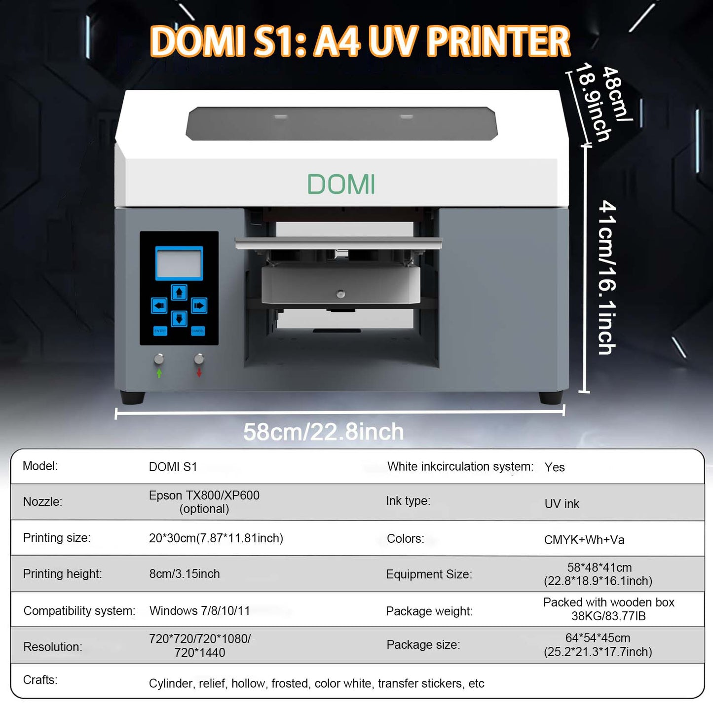 2030 A4 UV Inkjet DTF Flatbed Printer Machine TX800/XP600 DOMI S1